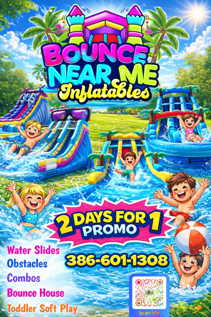 flyers with kids and qr Waterslide Rentals Near Me